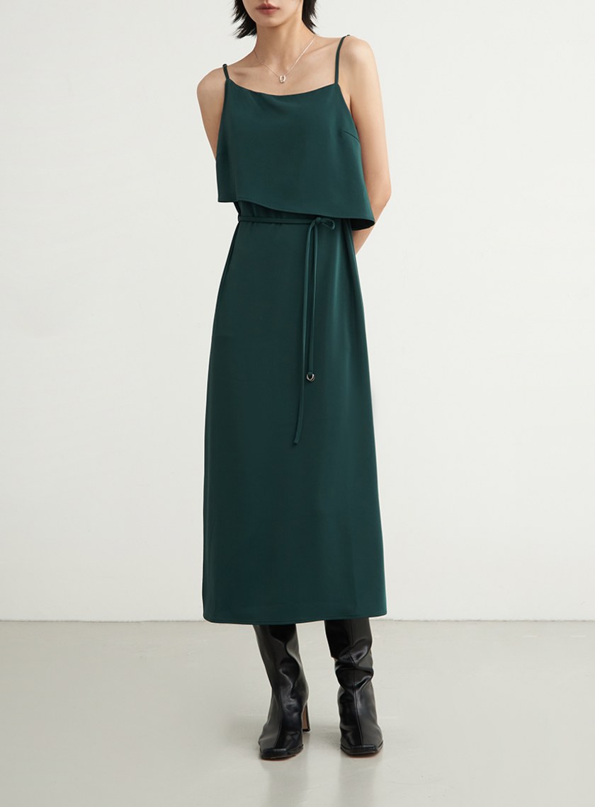 光澤細肩帶綁帶BRA洋裝